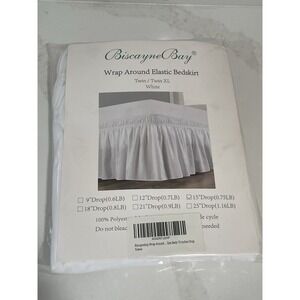 New Biscayne Bay Wrap Around Twin Sz Bed Elastic White Bedskirt 15" Drop Cottage
